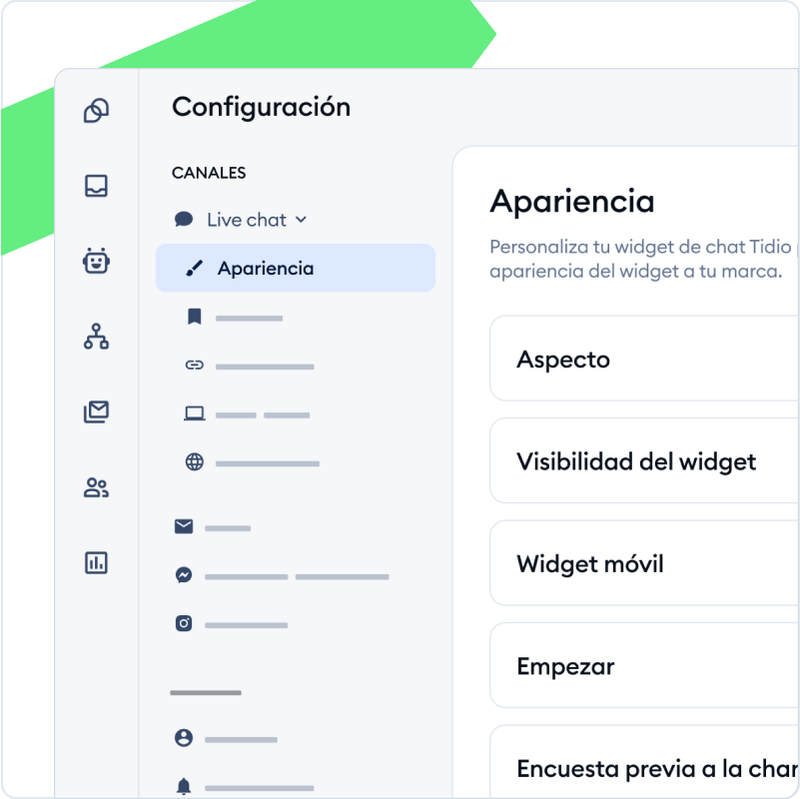 Ajusta la configuración del widget de chat en el panel de control.