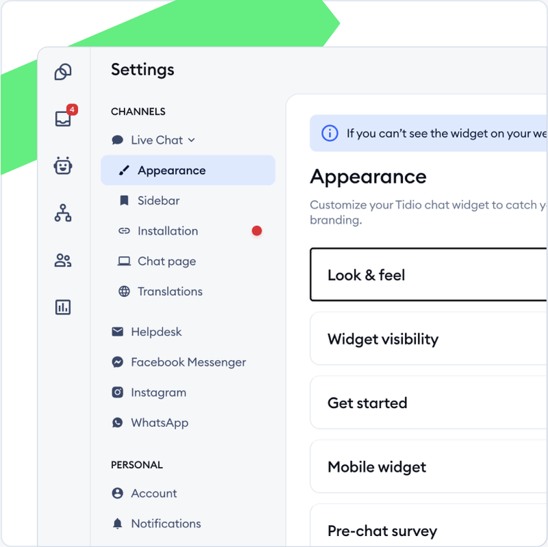 Ajusta la configuración del widget de chat en el panel de control.