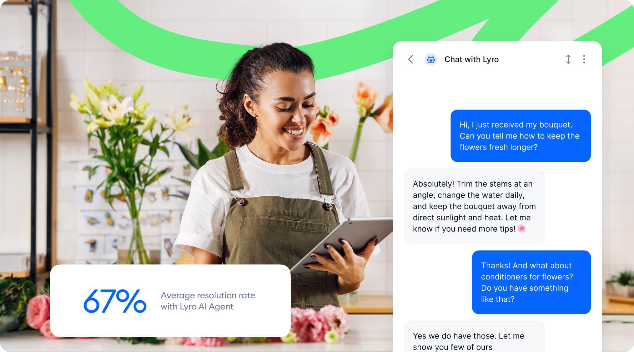 Eliminate up to 90% of low-level support questions with Lyro AI