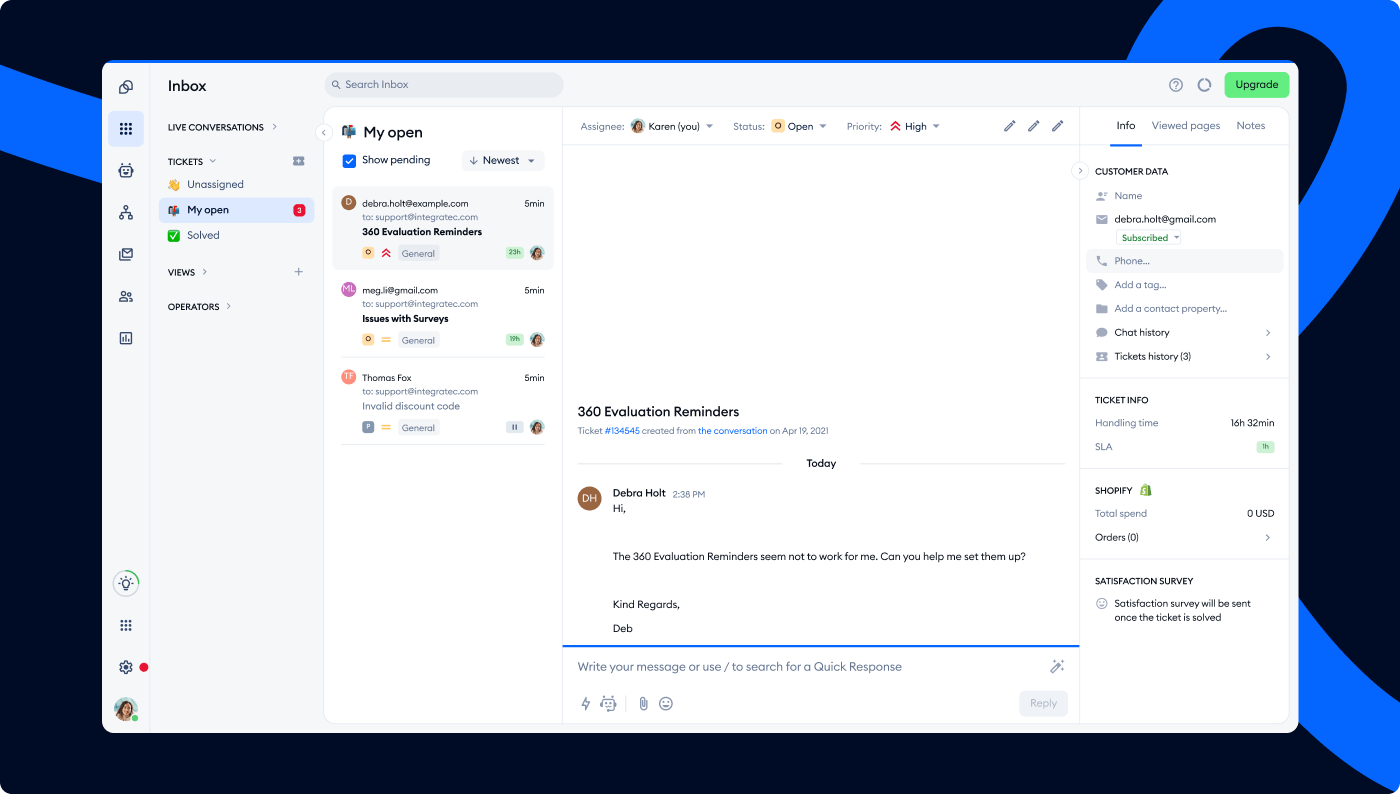 Tidio panel interface