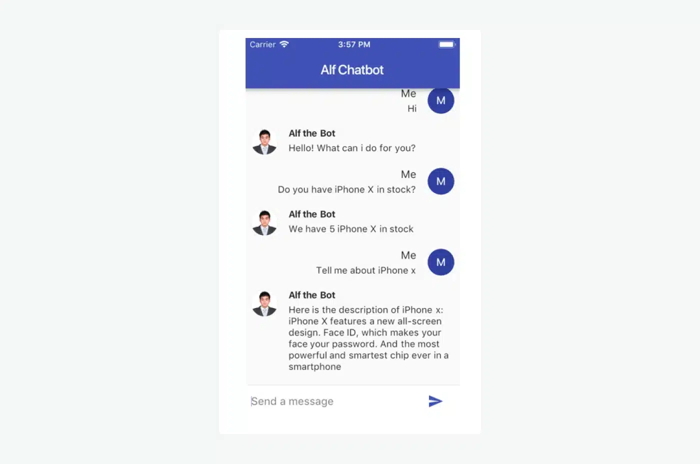 dialogflow's chatbot providing more information on a product to a customer.