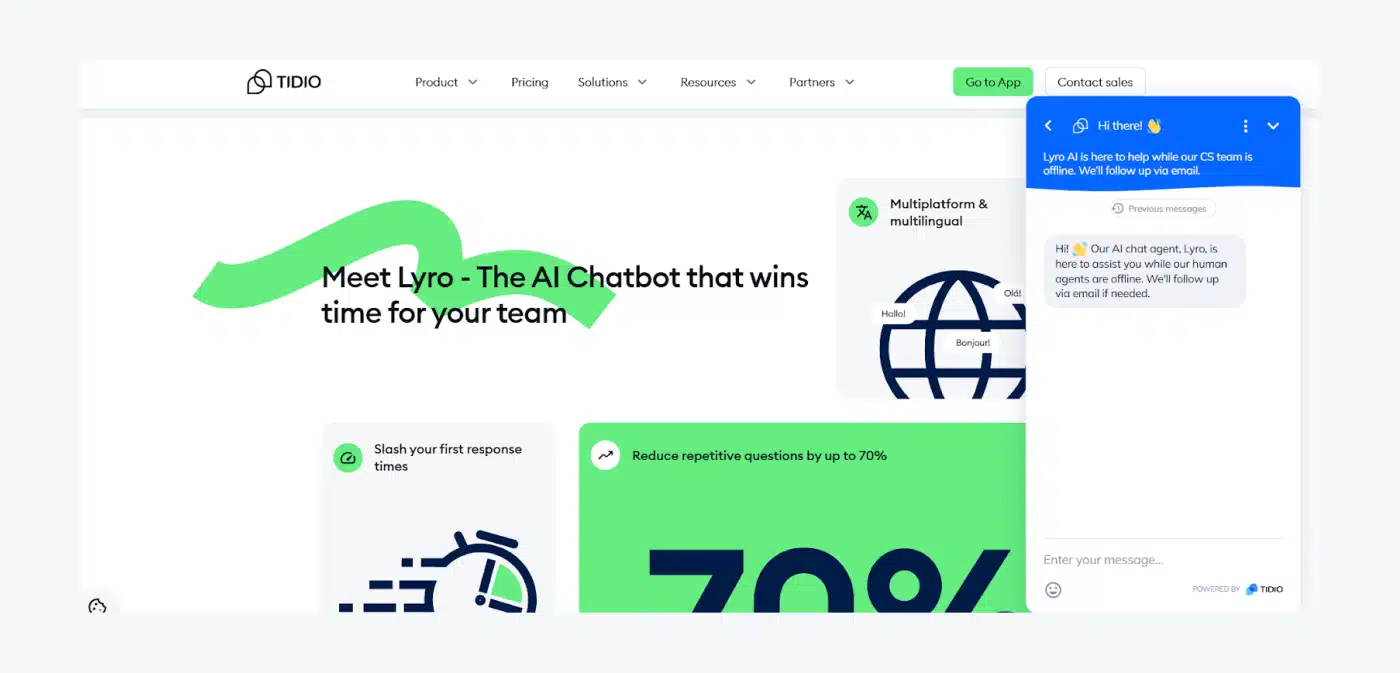 Lyro AI chatbot widget displayed on a website.