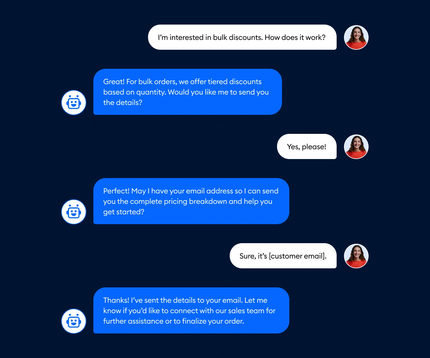 Lyro chatbot collecting customer email addresses and generating leads through interactive conversations.