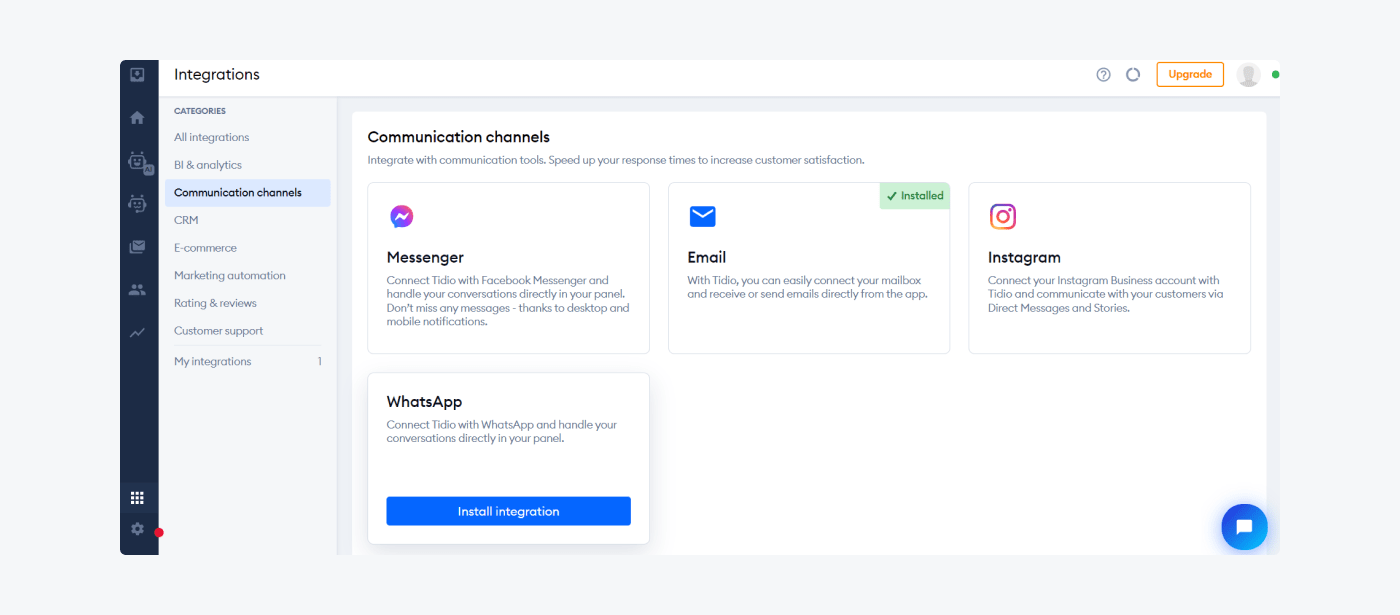 Connect your platform of choice to Tidio