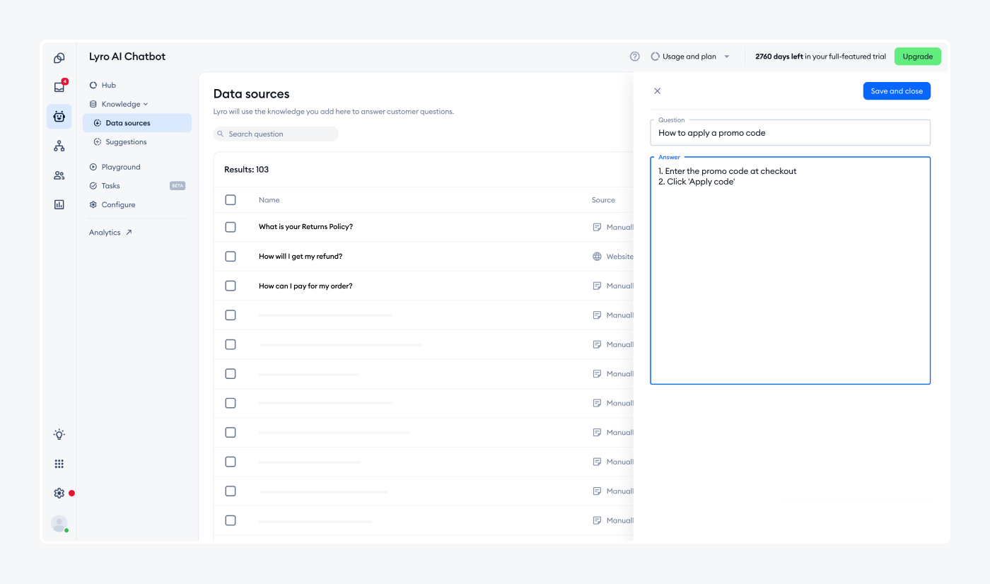 Manually adding Q&A pairs