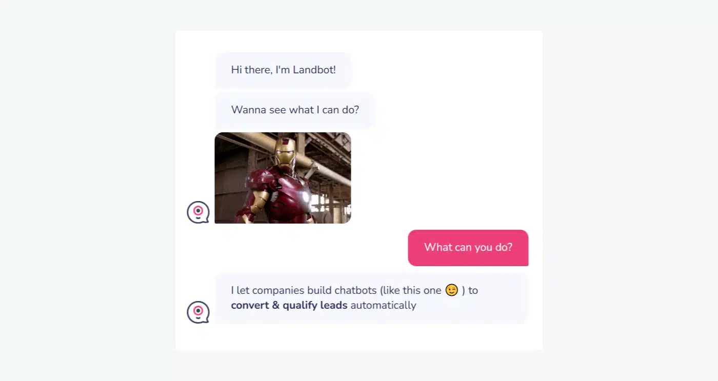 Example of conversation with Landbot in which the bot demonstrates what it can do.