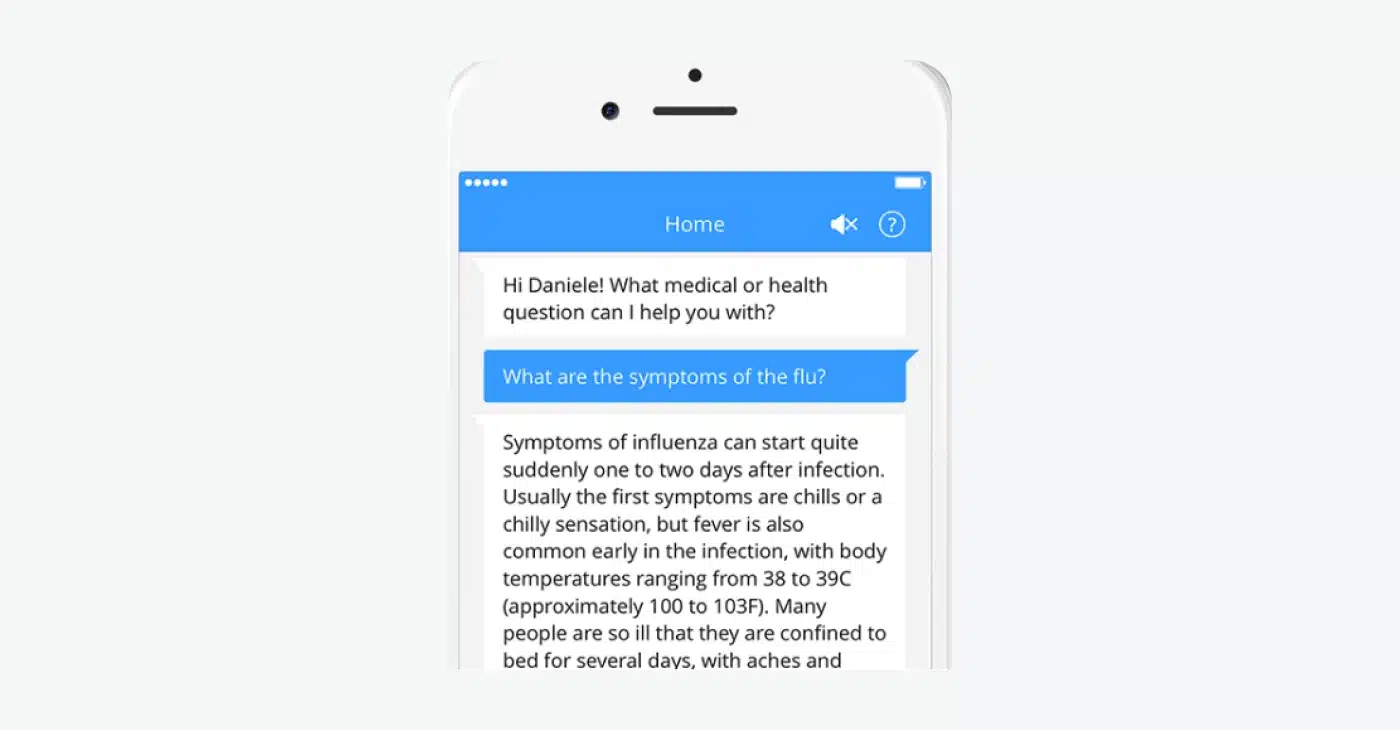 Example of a healthcare chatbot answering patient questions.