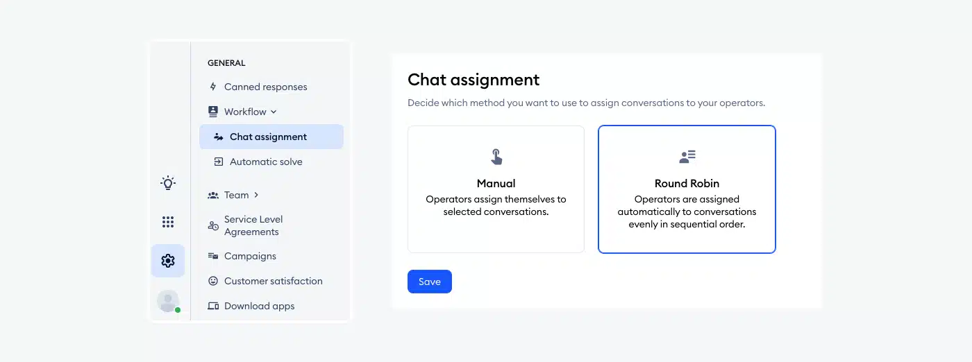 Choosing manual or automating chat assignment