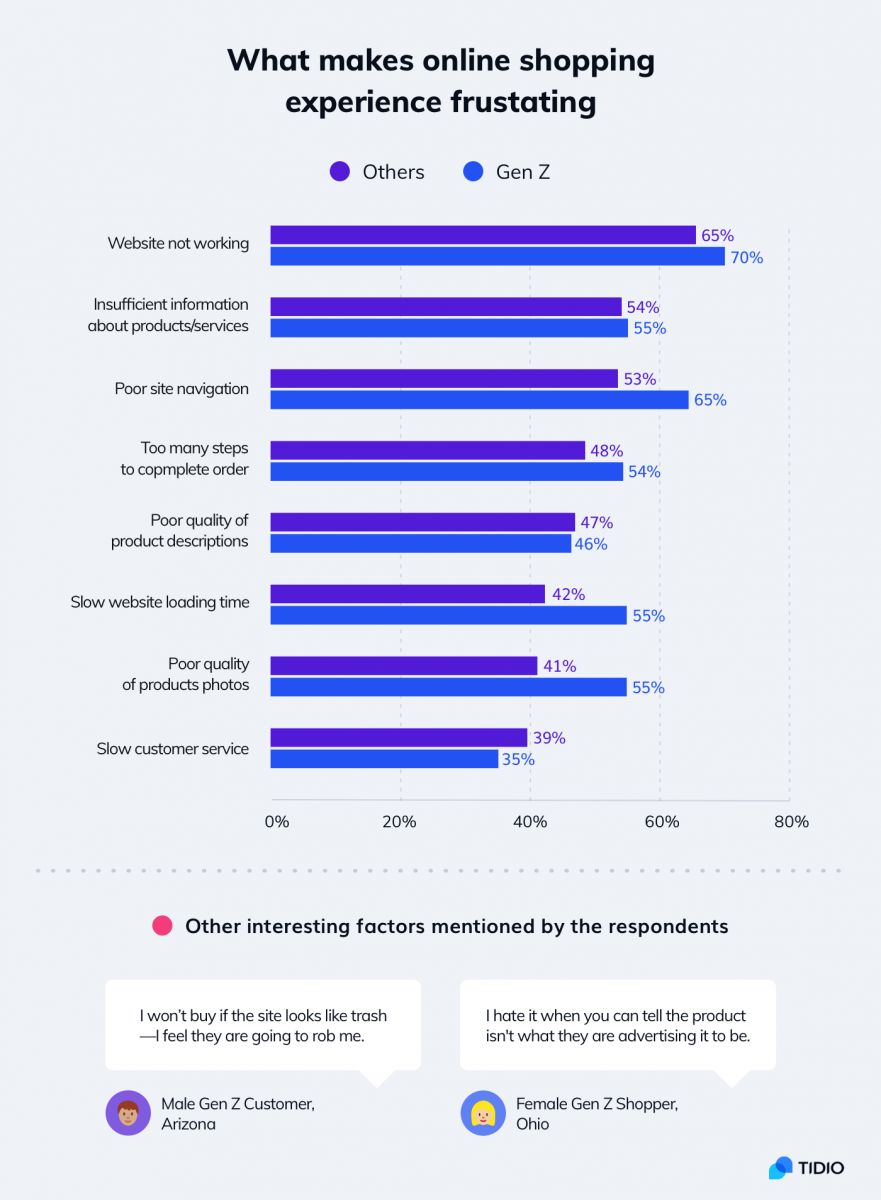 Customer experience statistics concerning the most frustrating aspects of online shopping