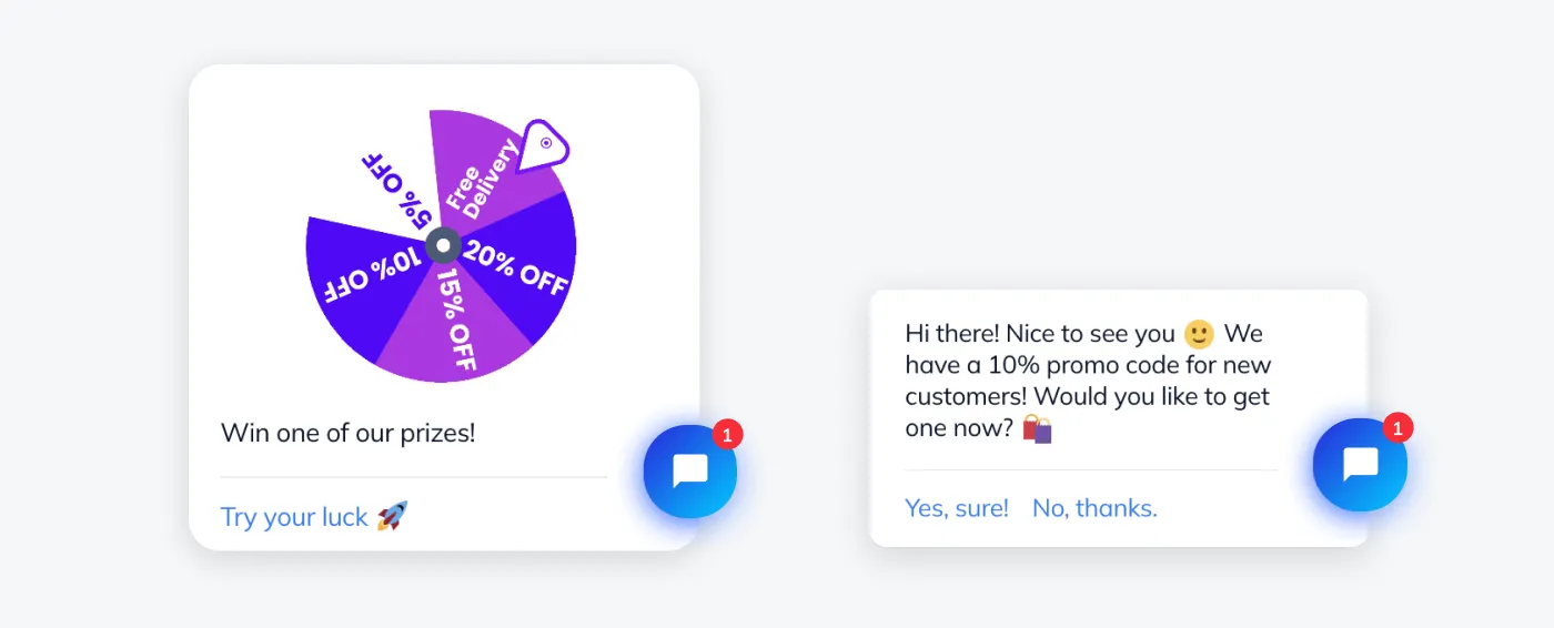 Chatbot showing promo codes and prize wheel