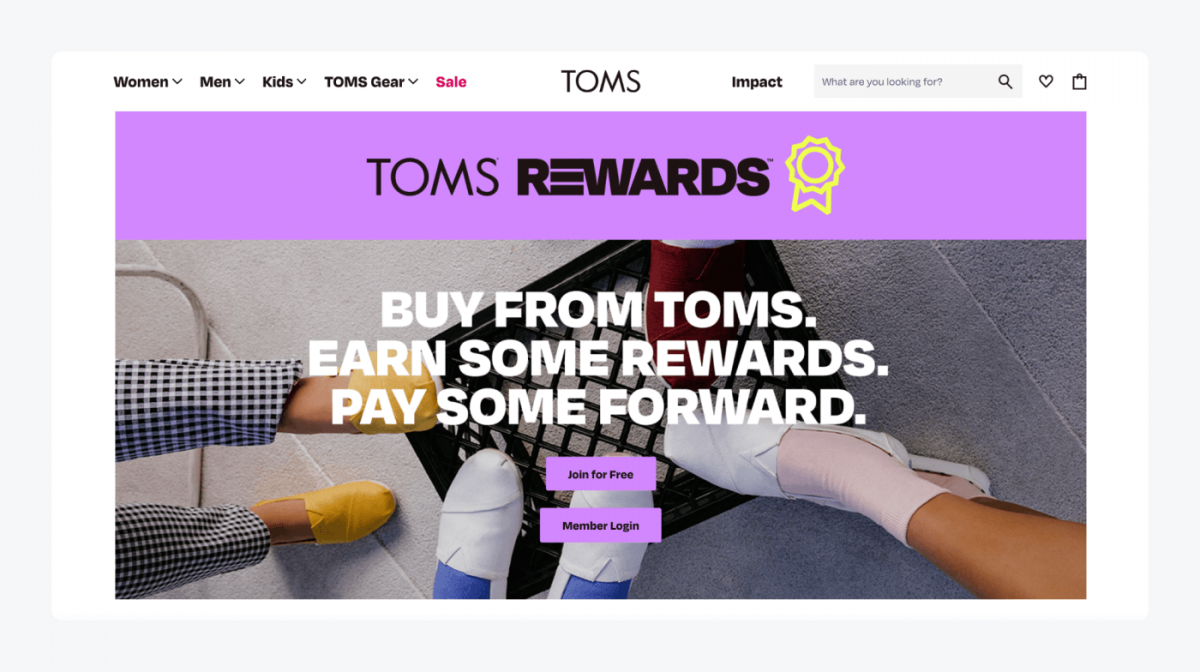 TOMS's rewards page