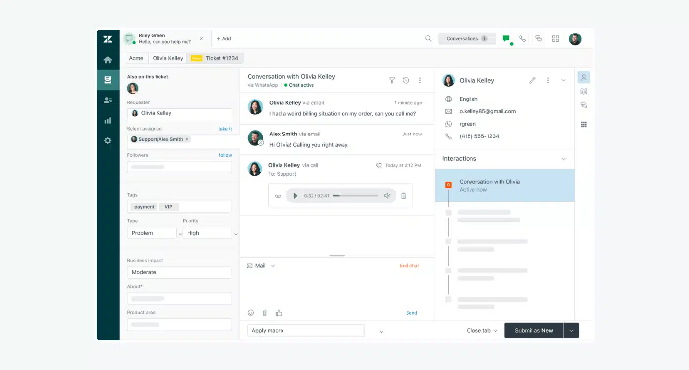 A screen of Zendesk panel