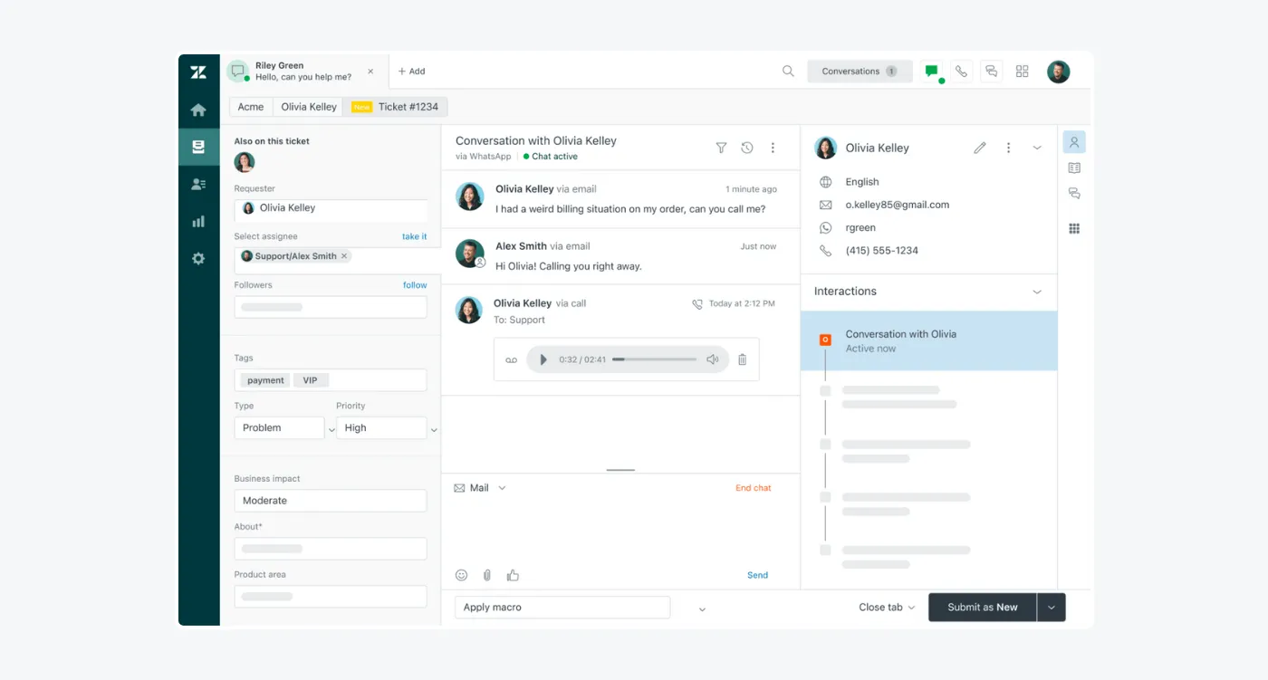 Zendesk panel view