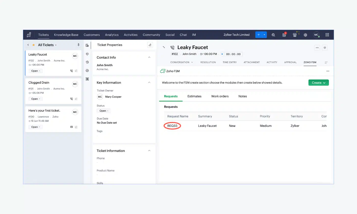 Zoho desk dashboard screen